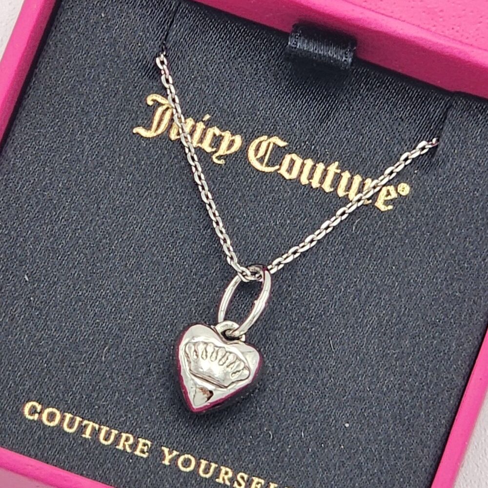 Juicy Couture Y2K Small 3D Puffy Crown Heart 16-19" Silver Chain Necklace BNIB